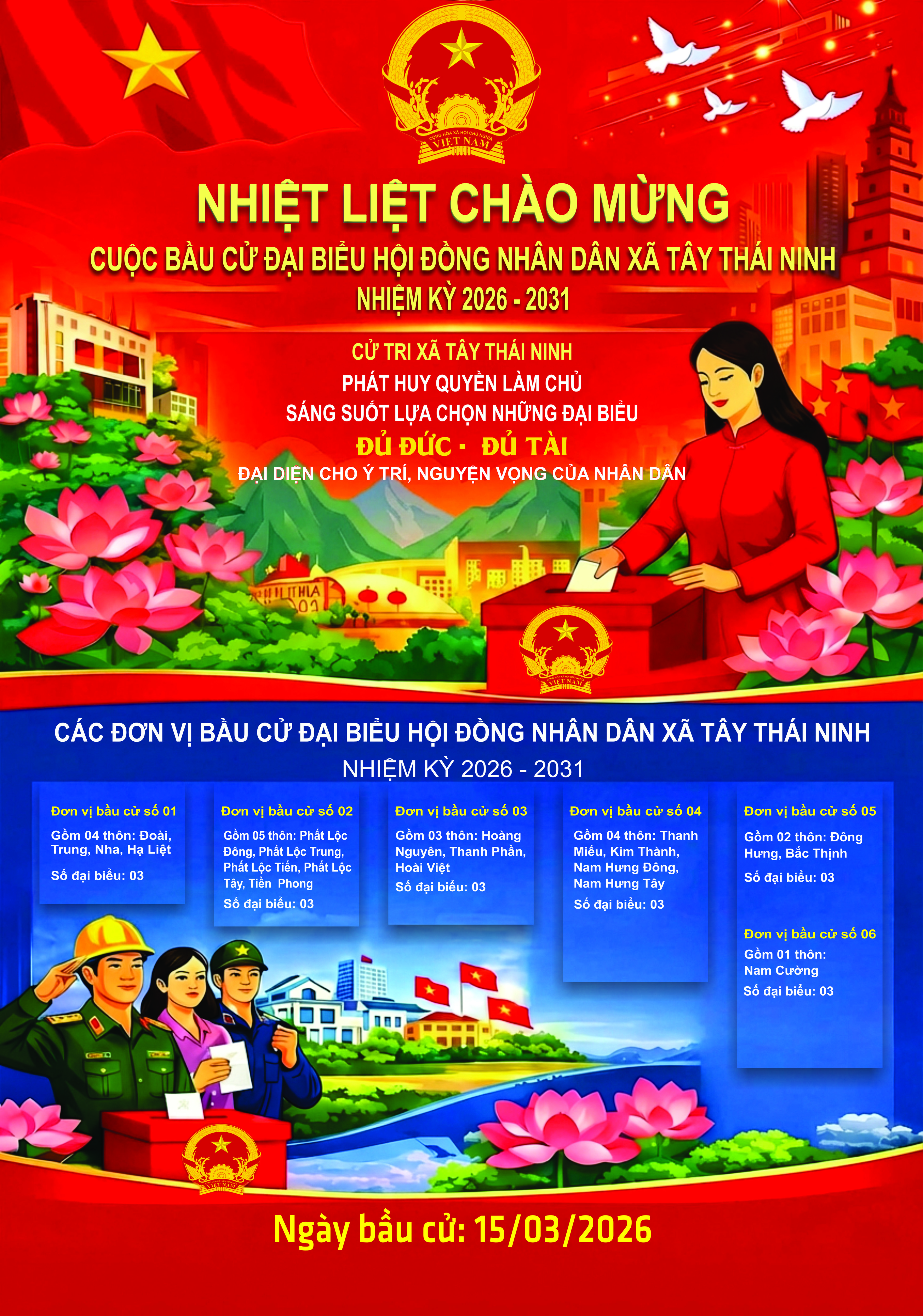 Xã Tây Thái Ninh thành lập 06 đơn vị bầu cử đại biểu HĐND xã Tây Thái Ninh nhiệm kỳ 2026-2031